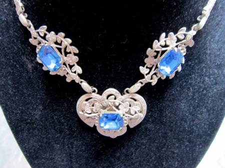Tribal antique blue crystal silver necklace